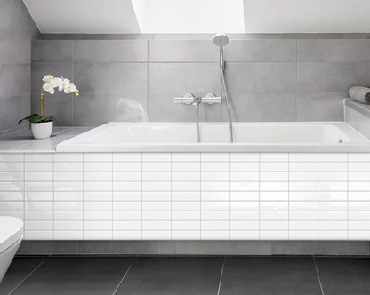 White Peel and Stick Backsplash Tiles – Rectangle Subway Self-Adhesive Wall Panels for Kitchen (10 Sheets 12"x12")