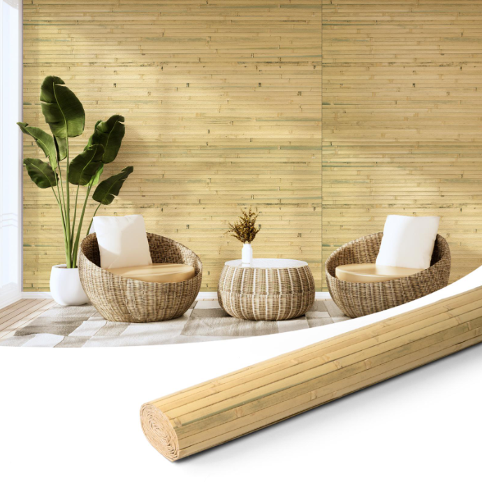 Natural Bamboo Wall Panel – Renewable Pole Wrap Wainscoting for Interior Walls, Ceilings & Furniture (48"x96")
