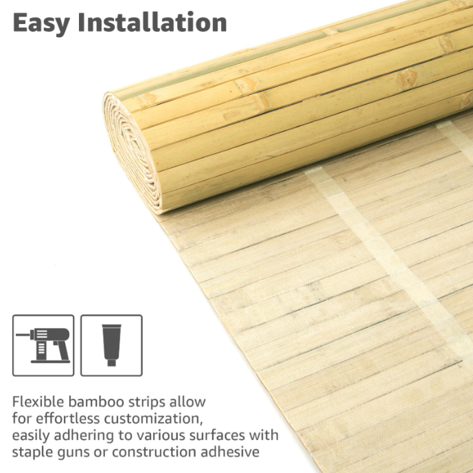 Natural Bamboo Wall Panel – Renewable Pole Wrap Wainscoting for Interior Walls, Ceilings & Furniture (48"x96")