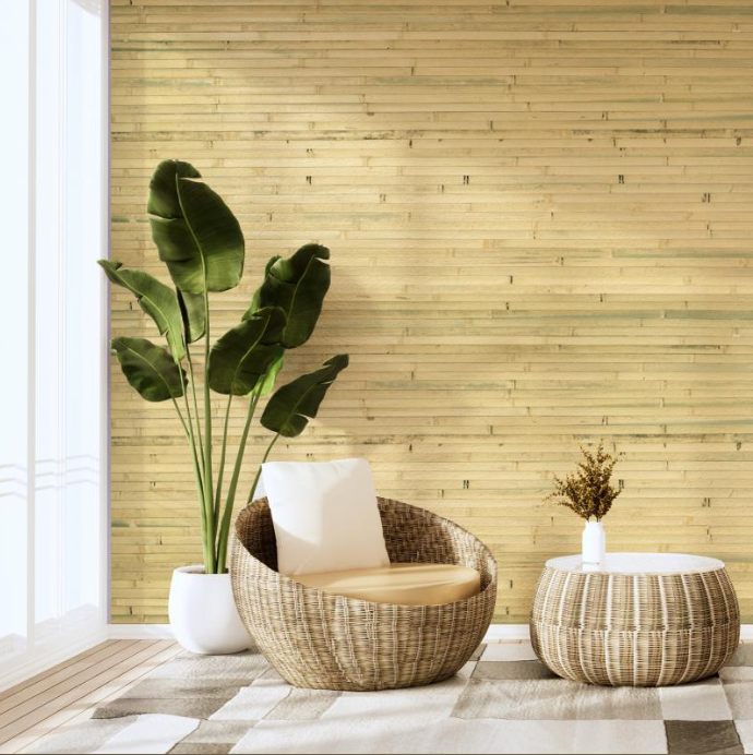 Natural Bamboo Wall Panel – Renewable Pole Wrap Wainscoting for Interior Walls, Ceilings & Furniture (48"x96")