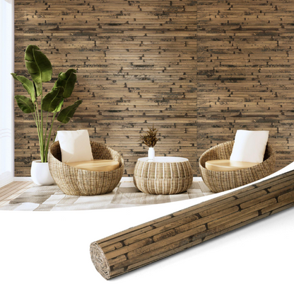 48"x96" Natural Bamboo Wall Panel – Flexible Pole Wrap Wainscoting for Interior Walls, Living Room, Bedroom, Office & Kitchen, Dark Burned Finish