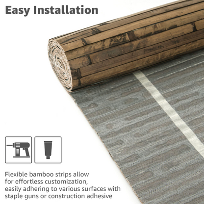 48"x96" Natural Bamboo Wall Panel – Flexible Pole Wrap Wainscoting for Interior Walls, Living Room, Bedroom, Office & Kitchen, Dark Burned Finish