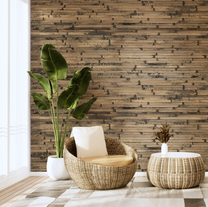 48"x96" Natural Bamboo Wall Panel – Flexible Pole Wrap Wainscoting for Interior Walls, Living Room, Bedroom, Office & Kitchen, Dark Burned Finish