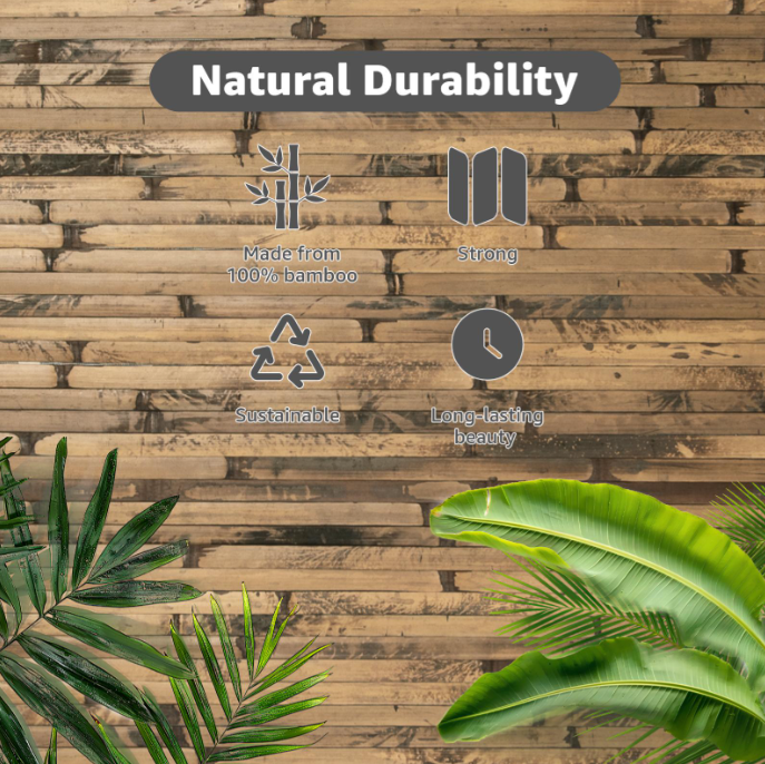 48"x96" Natural Bamboo Wall Panel – Flexible Pole Wrap Wainscoting for Interior Walls, Living Room, Bedroom, Office & Kitchen, Dark Burned Finish
