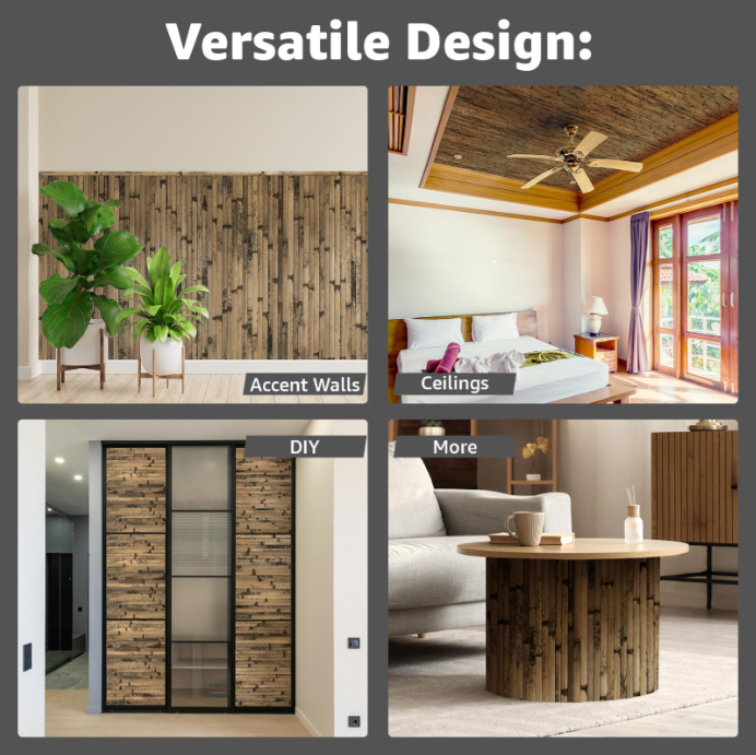 48"x96" Natural Bamboo Wall Panel – Flexible Pole Wrap Wainscoting for Interior Walls, Living Room, Bedroom, Office & Kitchen, Dark Burned Finish