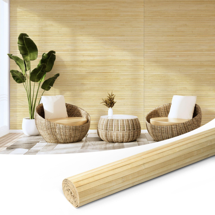 48"x96" Natural Bamboo Wall Panel – Flexible Pole Wrap Wainscoting & Wall Cladding for Interior Walls, Living Room, Bedroom, Office & Kitchen, Raw Finish