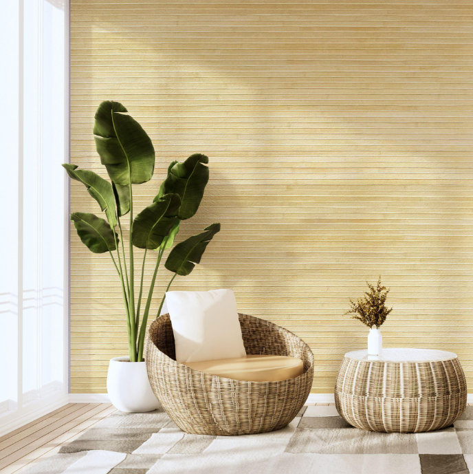 48"x96" Natural Bamboo Wall Panel – Flexible Pole Wrap Wainscoting & Wall Cladding for Interior Walls, Living Room, Bedroom, Office & Kitchen, Raw Finish