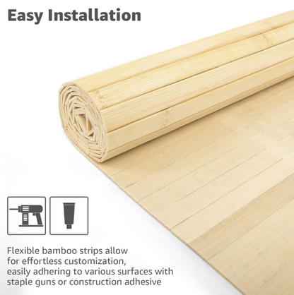 48"x96" Natural Bamboo Wall Panel – Flexible Pole Wrap Wainscoting & Wall Cladding for Interior Walls, Living Room, Bedroom, Office & Kitchen, Raw Finish