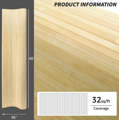 48"x96" Natural Bamboo Wall Panel – Flexible Pole Wrap Wainscoting & Wall Cladding for Interior Walls, Living Room, Bedroom, Office & Kitchen, Raw Finish