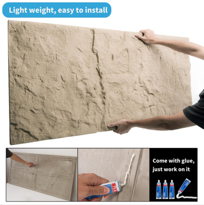 24"x48" 3D Stone Texture Wall Panels – 4-Pack PU Wall Panels for Interior Walls, Stone Yellow
