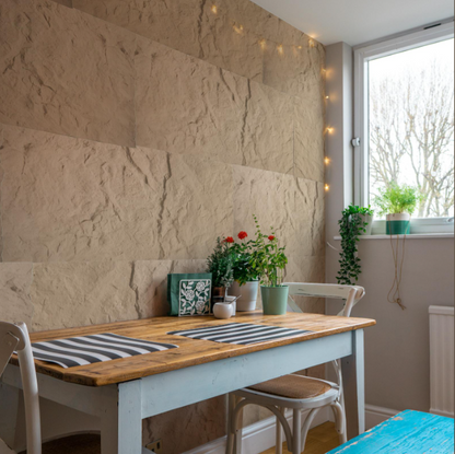 24"x48" 3D Stone Texture Wall Panels – 4-Pack PU Wall Panels for Interior Walls, Stone Yellow