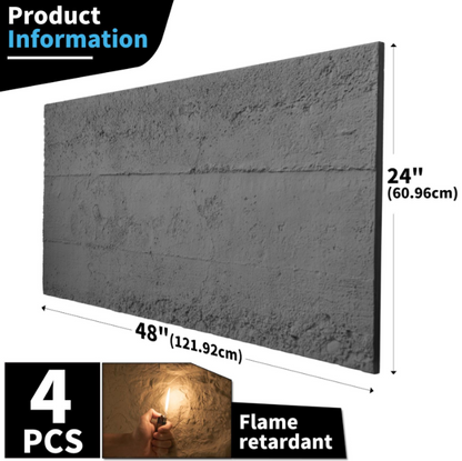 24"x48" 3D Cement Texture Wall Panels – 4-Pack PU Wall Panels for Interior Walls, Cement Grey