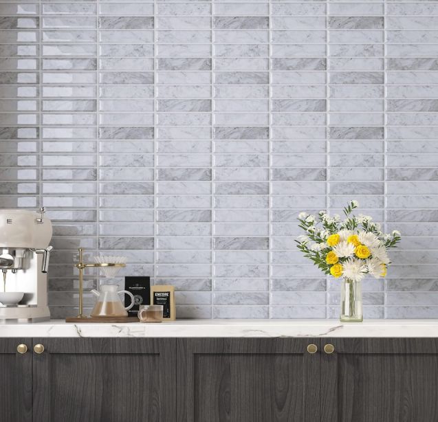 Grey Peel and Stick Backsplash Tiles – 15-sheet 12"x12" Subway Stack Bond Pattern for Kitchen Walls