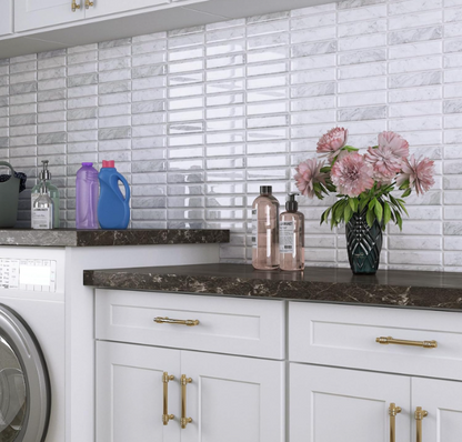 Grey Peel and Stick Backsplash Tiles – 15-sheet 12"x12" Subway Stack Bond Pattern for Kitchen Walls