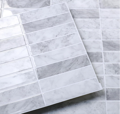 Grey Peel and Stick Backsplash Tiles – 15-sheet 12"x12" Subway Stack Bond Pattern for Kitchen Walls