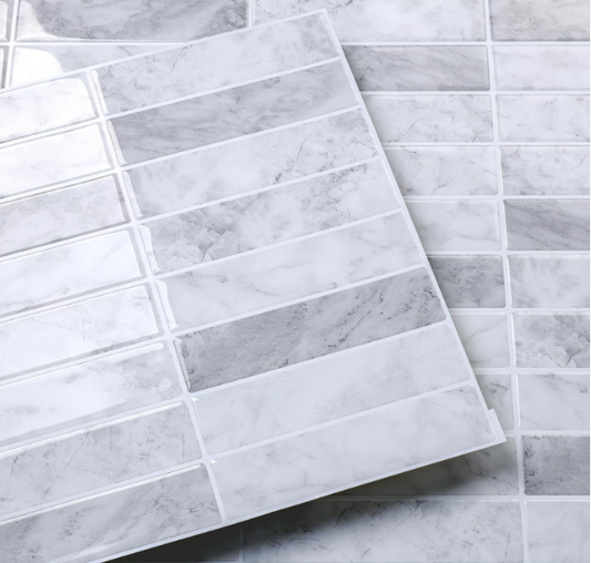 Grey Peel and Stick Backsplash Tiles – 15-sheet 12"x12" Subway Stack Bond Pattern for Kitchen Walls