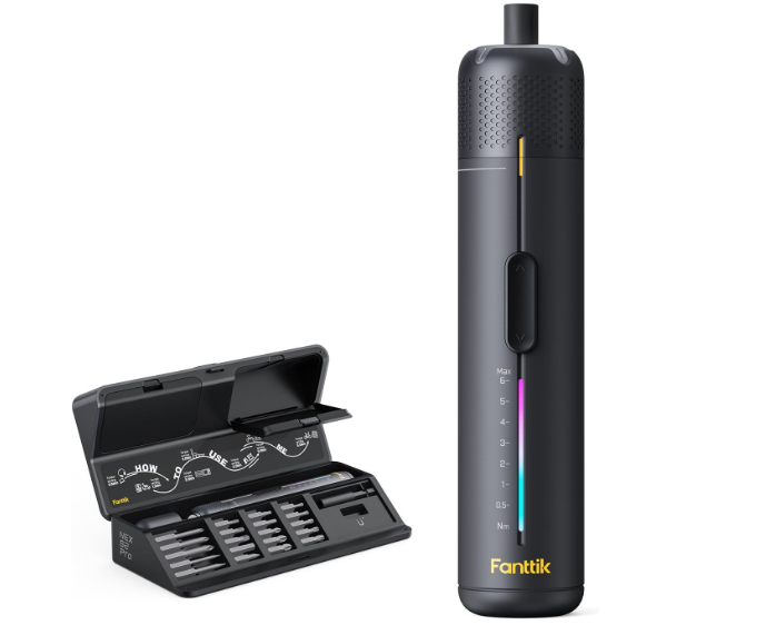 Cordless Electric Screwdriver Set – 7 Torque Settings, 20 Magnetic Bits, 1/4” Hex & 90° Adapter for Home Repairs