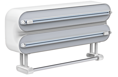 3-in-1 Foil & Plastic Wrap Dispenser with Cutter – Magnetic Paper Towel Holder for Fridge, Aluminum Organizer with Cling Film