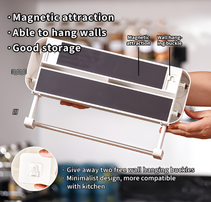 3-in-1 Foil & Plastic Wrap Dispenser with Cutter – Magnetic Paper Towel Holder for Fridge, Aluminum Organizer with Cling Film