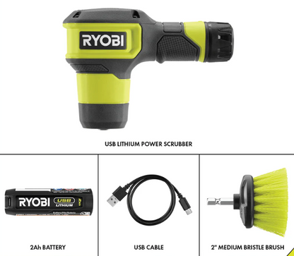 USB Rechargeable Lithium Power Scrubber Kit – Electric Cleaning Brush for Bathroom, Kitchen & Home