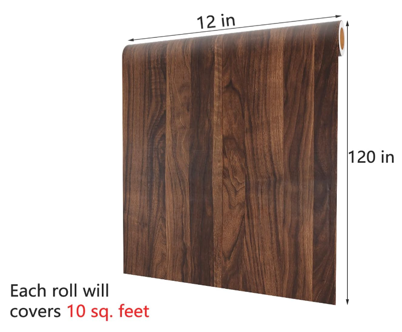 Wood Grain Contact Paper – Walnut Peel & Stick Countertop Vinyl Wrap, Dark Brown Self-Adhesive for Cabinets (12” x 120”)