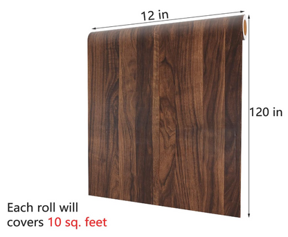 Wood Grain Contact Paper – Walnut Peel & Stick Countertop Vinyl Wrap, Dark Brown Self-Adhesive for Cabinets (12” x 120”)