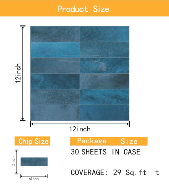 Blue Subway Tile Backsplash Peel & Stick – 12”x12” Adhesive Kitchen Wall Tiles, Renter Friendly (15 PCS)