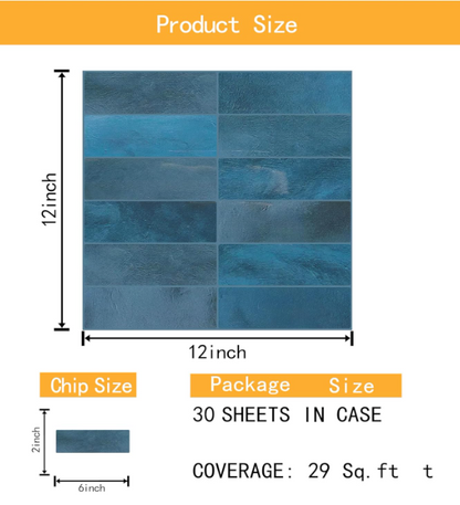 Blue Subway Tile Backsplash Peel & Stick – 12”x12” Adhesive Kitchen Wall Tiles, Renter Friendly (15 PCS)