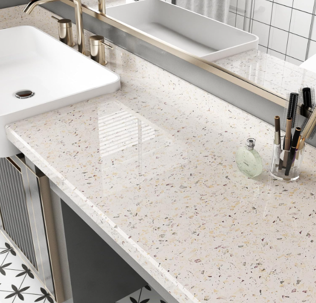 Beige Granite Contact Paper – Peel & Stick Countertop Vinyl Wrap, Terrazzo Self-Adhesive Cover (17.7” x 120”)