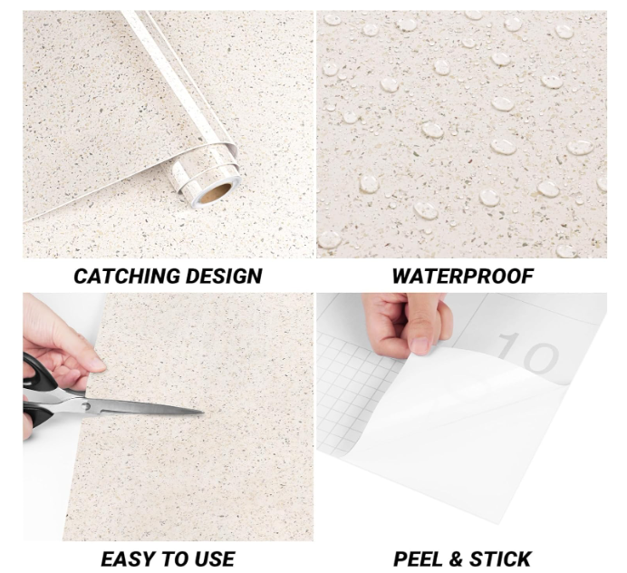 Beige Granite Contact Paper – Peel & Stick Countertop Vinyl Wrap, Terrazzo Self-Adhesive Cover (17.7” x 120”)