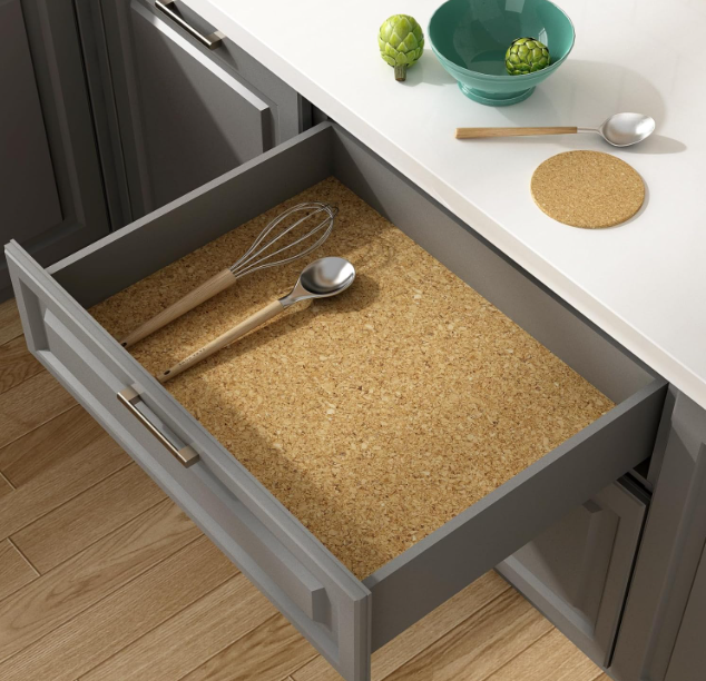 Cork Shelf Liner Self Adhesive Kitchen Shelf Liner Adhesive Cabinets Liners 17.3x47.2 Inch Cabinet Liners Pantry Cabinet Lining Cork Contact Paper...