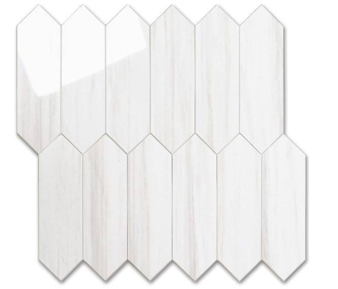 Glossy Dolomite White Peel & Stick Backsplash Tiles – 12.8” Hexagon PVC Mosaic, 10 Sheets for Kitchen & Bathroom