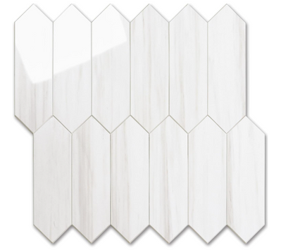 Glossy Dolomite White Peel & Stick Backsplash Tiles – 12.8” Hexagon PVC Mosaic, 10 Sheets for Kitchen & Bathroom