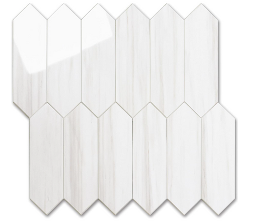 Glossy Dolomite White Peel & Stick Backsplash Tiles – 12.8” Hexagon PVC Mosaic, 10 Sheets for Kitchen & Bathroom