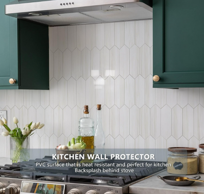 Glossy Dolomite White Peel & Stick Backsplash Tiles – 12.8” Hexagon PVC Mosaic, 10 Sheets for Kitchen & Bathroom