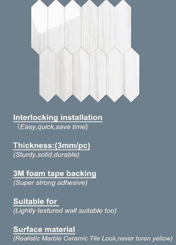 Glossy Dolomite White Peel & Stick Backsplash Tiles – 12.8” Hexagon PVC Mosaic, 10 Sheets for Kitchen & Bathroom