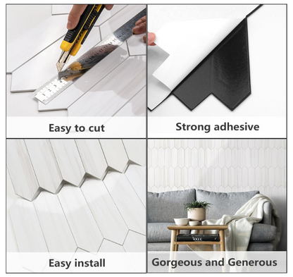 Glossy Dolomite White Peel & Stick Backsplash Tiles – 12.8” Hexagon PVC Mosaic, 10 Sheets for Kitchen & Bathroom