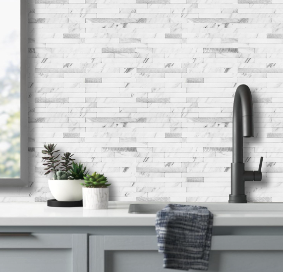 20-Sheet Faux Stone Peel & Stick Backsplash – White Marble PVC Wall Tiles for Kitchen