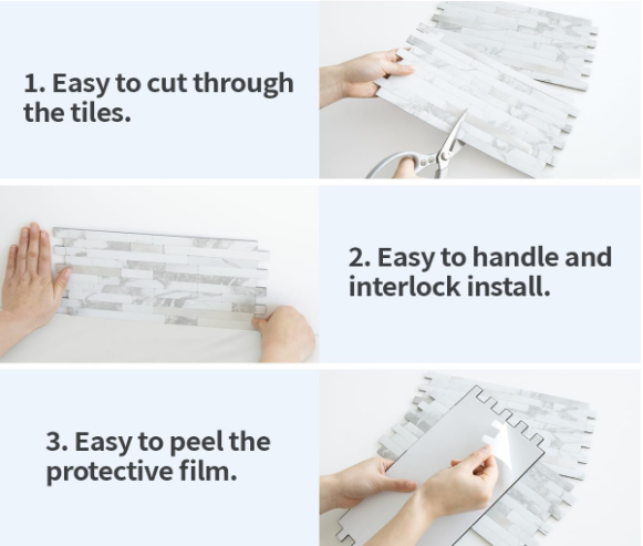 20-Sheet White Stone & Silver Mixed Metal Peel & Stick Backsplash – PVC Wall Tiles for Kitchen & Bathroom