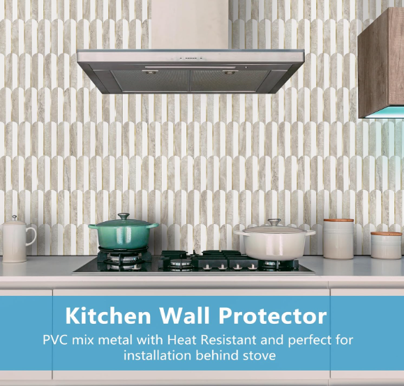 Peel & Stick Fish Scale Backsplash Tiles – White & Beige Slate with Light Gold PVC Mosaic, 10 Sheets for Kitchen & Bathroom