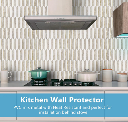 Peel & Stick Fish Scale Backsplash Tiles – White & Beige Slate with Light Gold PVC Mosaic, 10 Sheets for Kitchen & Bathroom