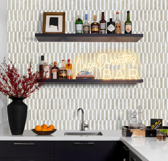 Peel & Stick Fish Scale Backsplash Tiles – White & Beige Slate with Light Gold PVC Mosaic, 10 Sheets for Kitchen & Bathroom