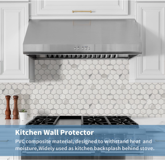 Hexagon Peel & Stick Backsplash Tiles – 12” Gray White Marble PVC, 10 Sheets, Waterproof & Heat Resistant for Kitchen & Bathroom