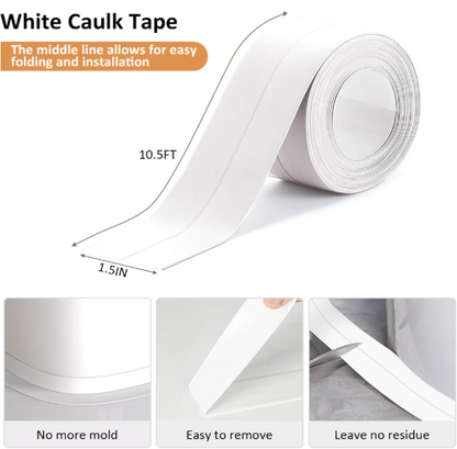White Caulk Tape – Self-Adhesive Waterproof Peel & Stick Strip for Bathroom, Tub, Toilet & Shower