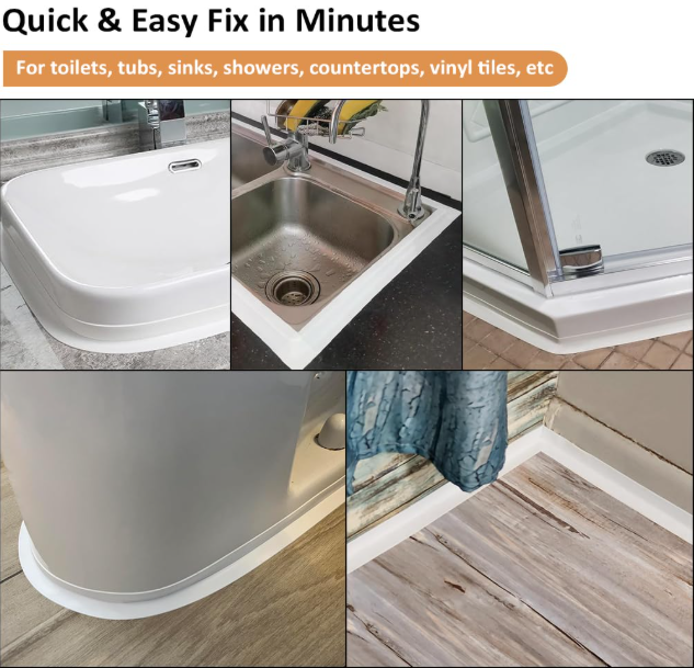 White Caulk Tape – Self-Adhesive Waterproof Peel & Stick Strip for Bathroom, Tub, Toilet & Shower