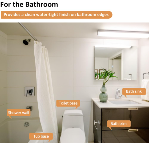 White Caulk Tape – Self-Adhesive Waterproof Peel & Stick Strip for Bathroom, Tub, Toilet & Shower