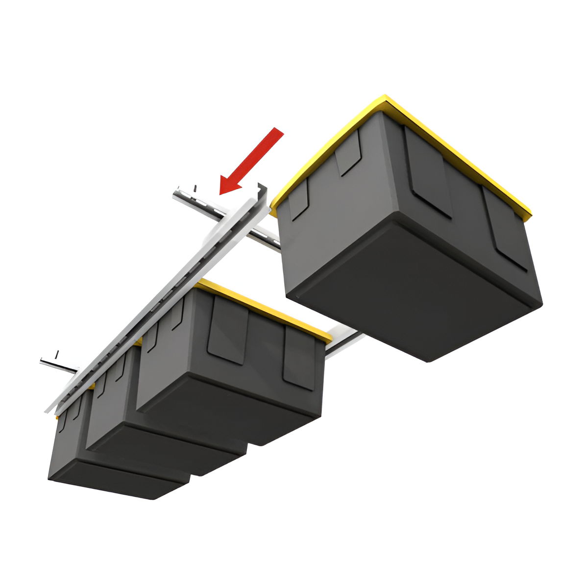 Tote Slide Adjustable Rails – Organize 3 to 5 Storage Totes, Ceiling or Wall Mounted System