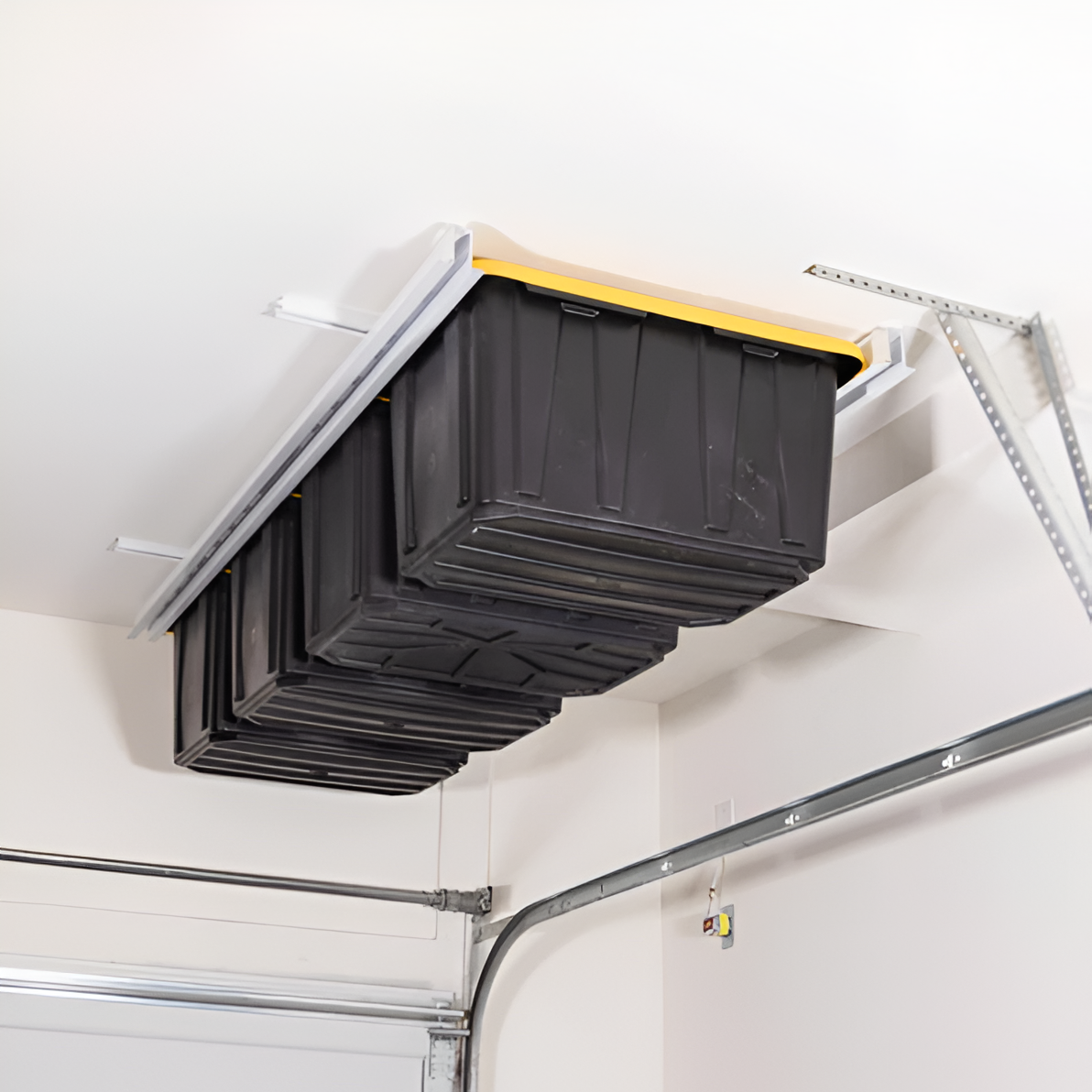 Tote Slide Adjustable Rails – Organize 3 to 5 Storage Totes, Ceiling or Wall Mounted System