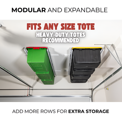 Tote Slide Adjustable Rails – Organize 3 to 5 Storage Totes, Ceiling or Wall Mounted System
