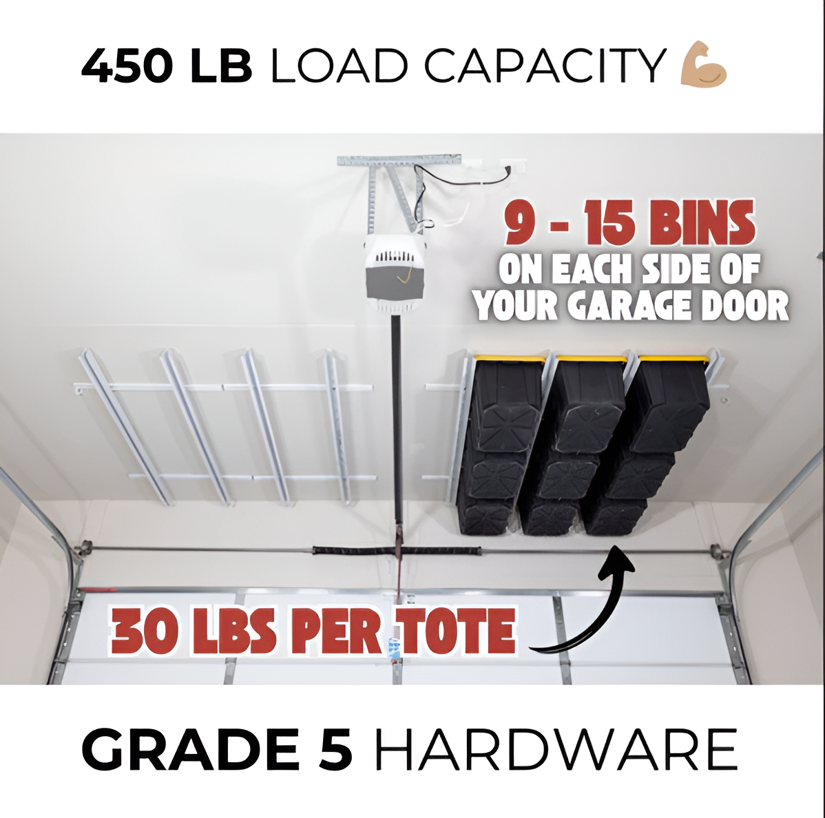 Tote Slide Pro Adjustable Rails – Organize 12–15 Storage Totes, Heavy-Duty Overhead System
